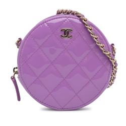 Chanel CC Quilted Patent Round Clutch With Chain