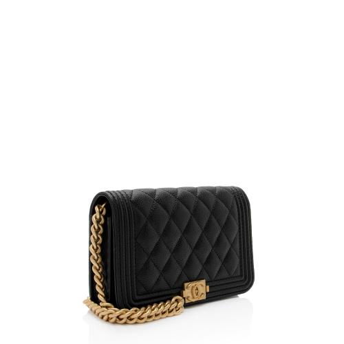 Chanel Caviar Leather Boy Clutch with Chain