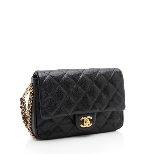 Chanel Caviar Leather CC Double Chain Mini Flap Bag