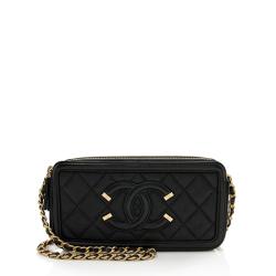 Chanel Grained Calfskin CC Filigree Clutch with Chain