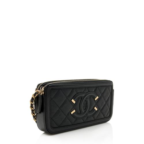 Chanel Grained Calfskin CC Filigree Clutch with Chain