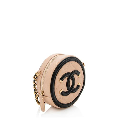 Chanel Caviar Leather CC Filigree Round Clutch with Chain