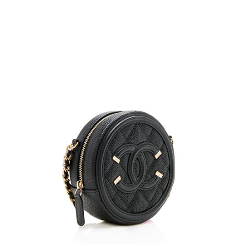 Chanel Caviar Leather CC Filigree Round Clutch with Chain