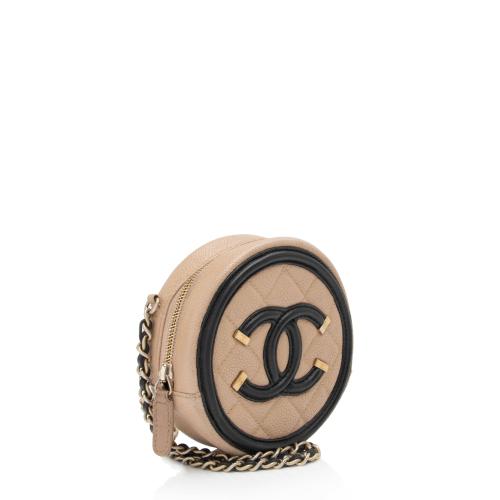 Chanel Caviar Leather CC Filigree Round Clutch with Chain - FINAL SALE