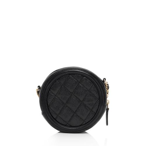 Chanel Caviar Leather CC Filigree Round Clutch with Chain