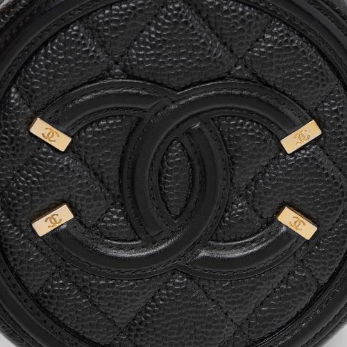 Chanel Caviar Leather CC Filigree Round Clutch with Chain