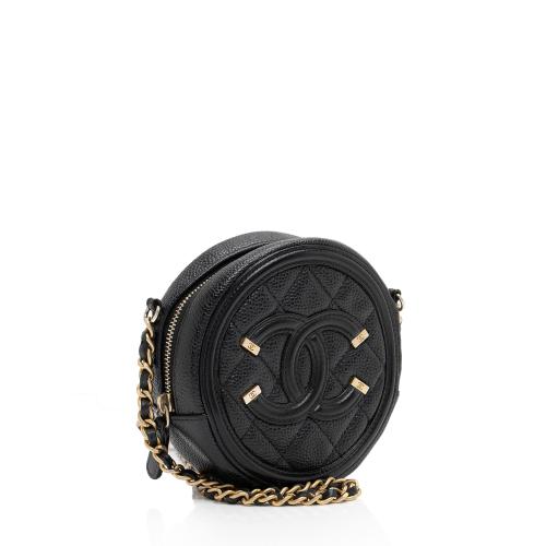 Chanel Caviar Leather CC Filigree Round Clutch with Chain