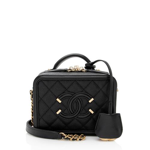 Chanel Caviar Leather CC Filigree Small Vanity Case