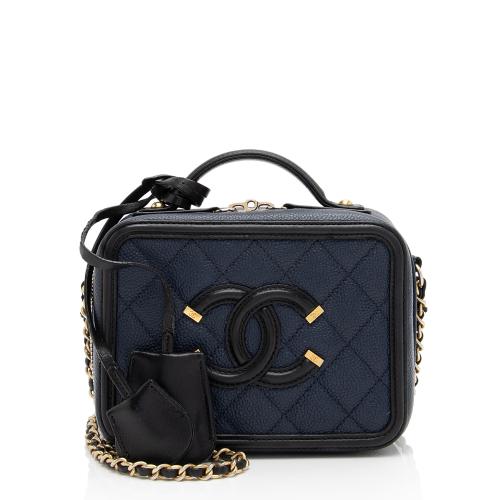 Chanel Caviar Leather CC Filigree Small Vanity Case