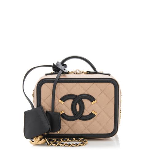 Chanel Caviar Leather CC Filigree Small Vanity Case