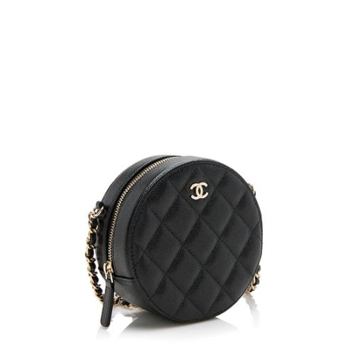 Chanel Caviar Leather Round Clutch with Chain