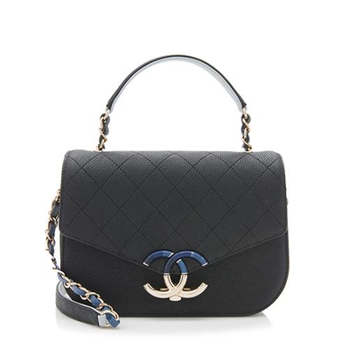 Chanel Caviar Leather Thread Around CC Top Handle Flap Bag