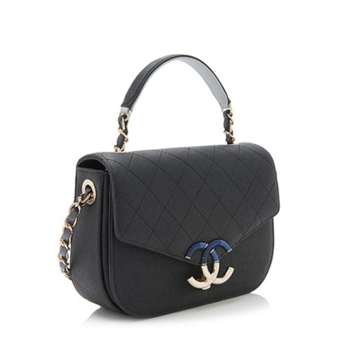 Chanel Caviar Leather Thread Around CC Top Handle Flap Bag