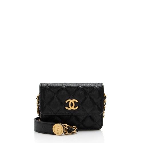 Chanel Caviar Leather Twist You Buttons Chain Belt Bag