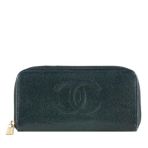 Chanel Caviar Leather Zip Around Wallet