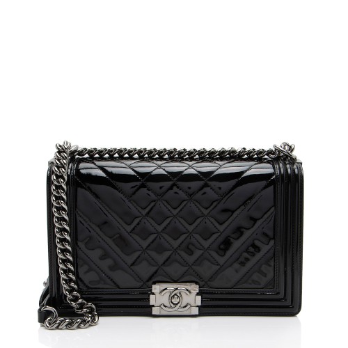 Chanel Chevron Patent Leather New Medium Boy Bag