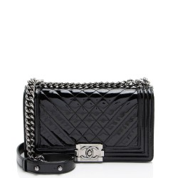 Chanel Chevron Patent Leather Old Medium Boy Bag