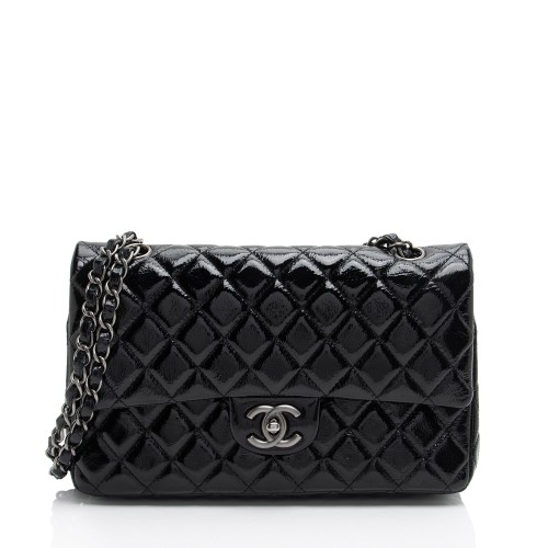 Chanel Crumpled Patent Leather Classic Medium Double Flap Bag