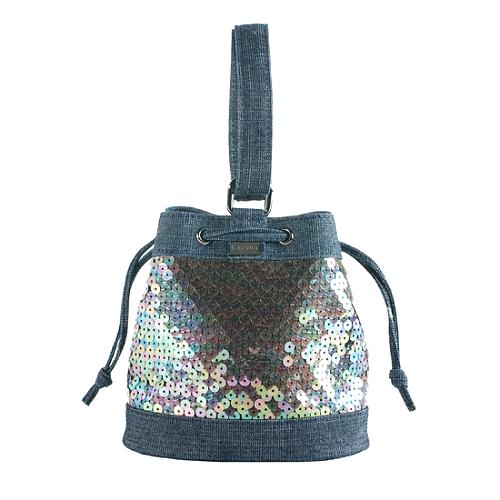 Chanel Denim Sequin Small Drawstring Satchel