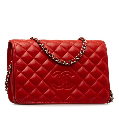 Chanel Diamond CC Lambskin Wallet on Chain