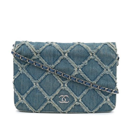 Chanel Frayed Denim Wallet On Chain