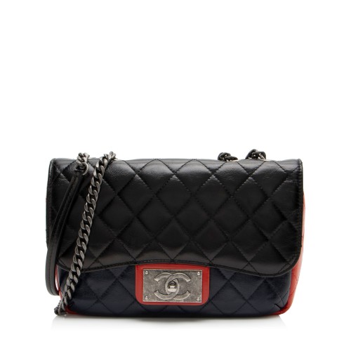 Chanel Glazed Calfskin CC Plate Medium Flap Bag