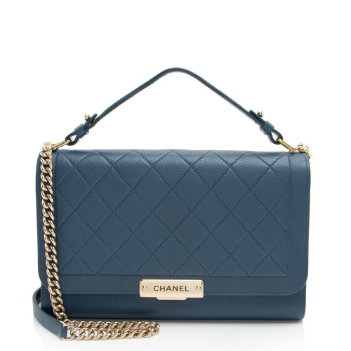 Chanel Grained Calfskin Label Click Large Shoulder Bag