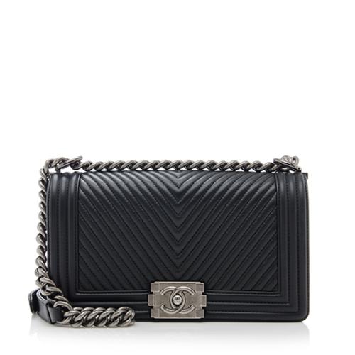 Chanel Calfskin Herringbone Medium Boy Bag