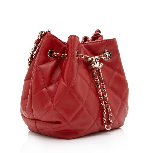 Chanel Lambskin CC Drawstring Mini Chain Bucket Bag