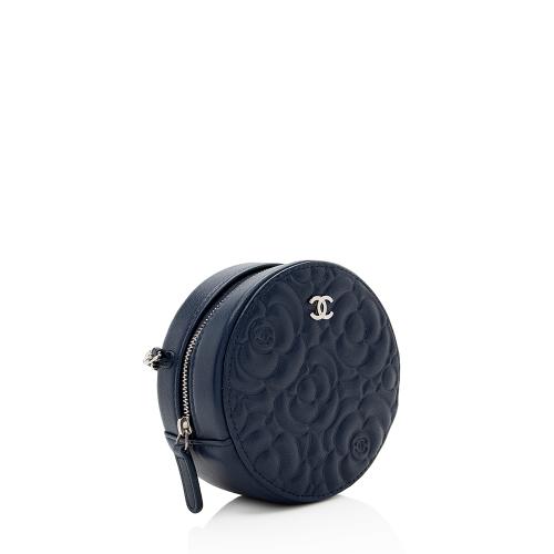 Chanel Lambskin Camellia Round Clutch with Chain