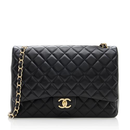 Chanel Lambskin Classic Maxi Double Flap Shoulder Bag