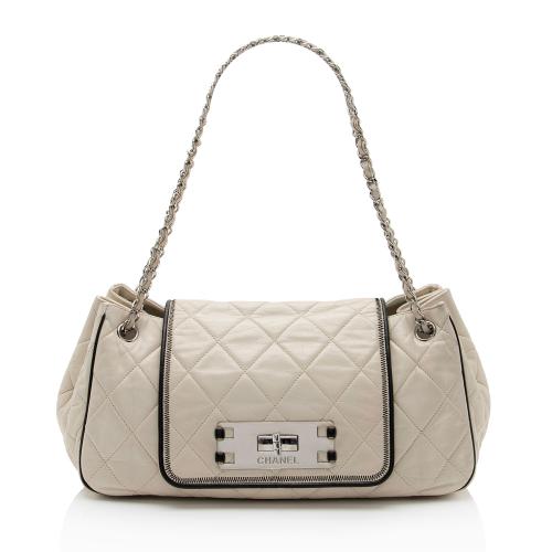 Chanel Lambskin Mademoiselle Lock East West Accordion Shoulder Bag