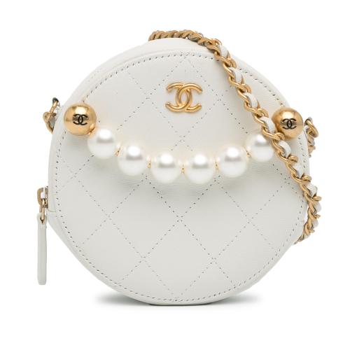 Chanel Lambskin Pearl Round Clutch with Chain