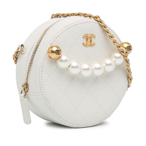 Chanel Lambskin Pearl Round Clutch with Chain