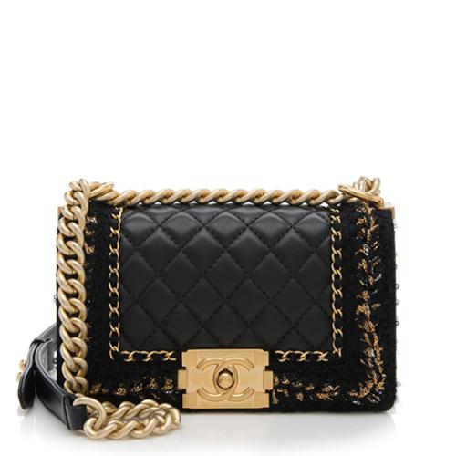 Chanel Lambskin Tweed Chain Small Boy Bag