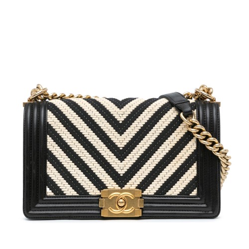 Chanel Medium Braided Chevron Cotton and Lambskin Boy Flap