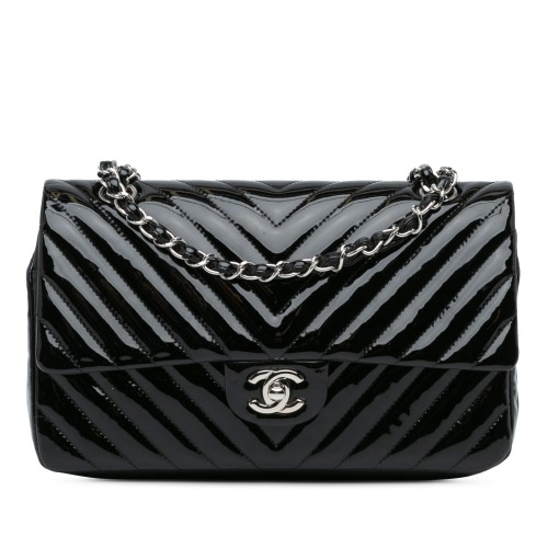 Chanel Medium Classic Chevron Patent Double Flap