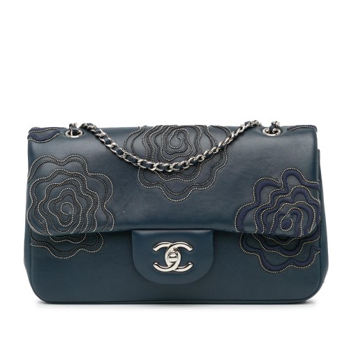 Chanel Medium Embroidered Lambskin Camellia Follies Flap