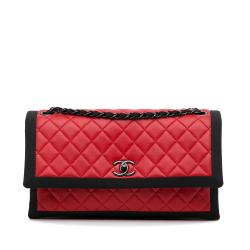 Chanel Medium Quilted Lambskin Grosgrain Two Tone Flap Bag