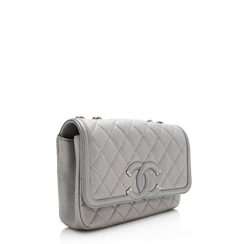 Chanel Metallic Caviar Leather CC Filigree Small Flap Bag