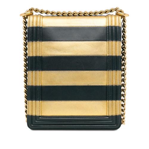 Chanel Metallic Lambskin Striped North South Boy Flap