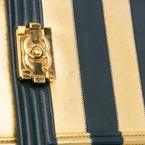 Chanel Metallic Lambskin Striped North South Boy Flap