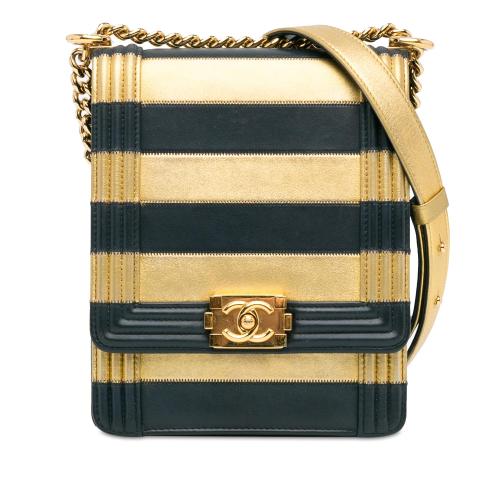 Chanel Metallic Lambskin Striped North South Boy Flap