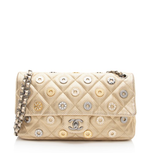 Chanel Metallic Perforated Lambskin CC Medals Medium Flap Bag