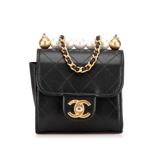 Chanel Mini Goatskin Chic Pearls Clutch On Chain