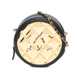 Chanel Mini Lambskin Golden Plate Round Clutch with Chain