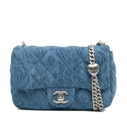 Chanel Mini Quilted Denim Camellia Sweetheart Flap