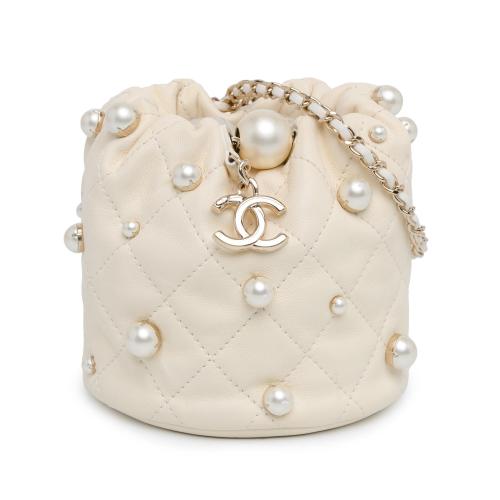 Chanel Mini Quilted Lambskin About Pearls Drawstring Bucket Bag Chanel Handbags Bag Borrow or Steal