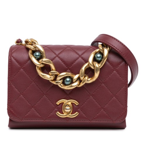 Chanel Mini Quilted Lambskin Pearl Chain Flap