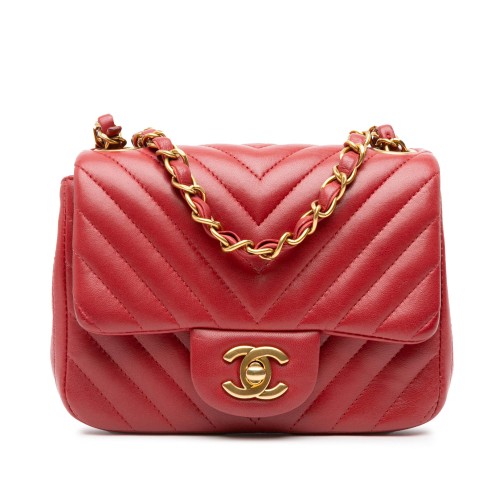 Chanel Mini Square Classic Chevron Lambskin Single Flap